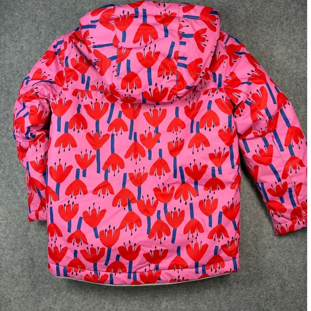 Hanna Andersson Girls Sunset Tulip Floral Snow Ski Jacket Hood Pink Blue 120 6-7